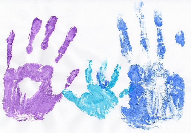 Colorful handprints of a family