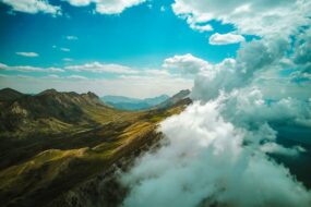 Mountaintop view with clouds